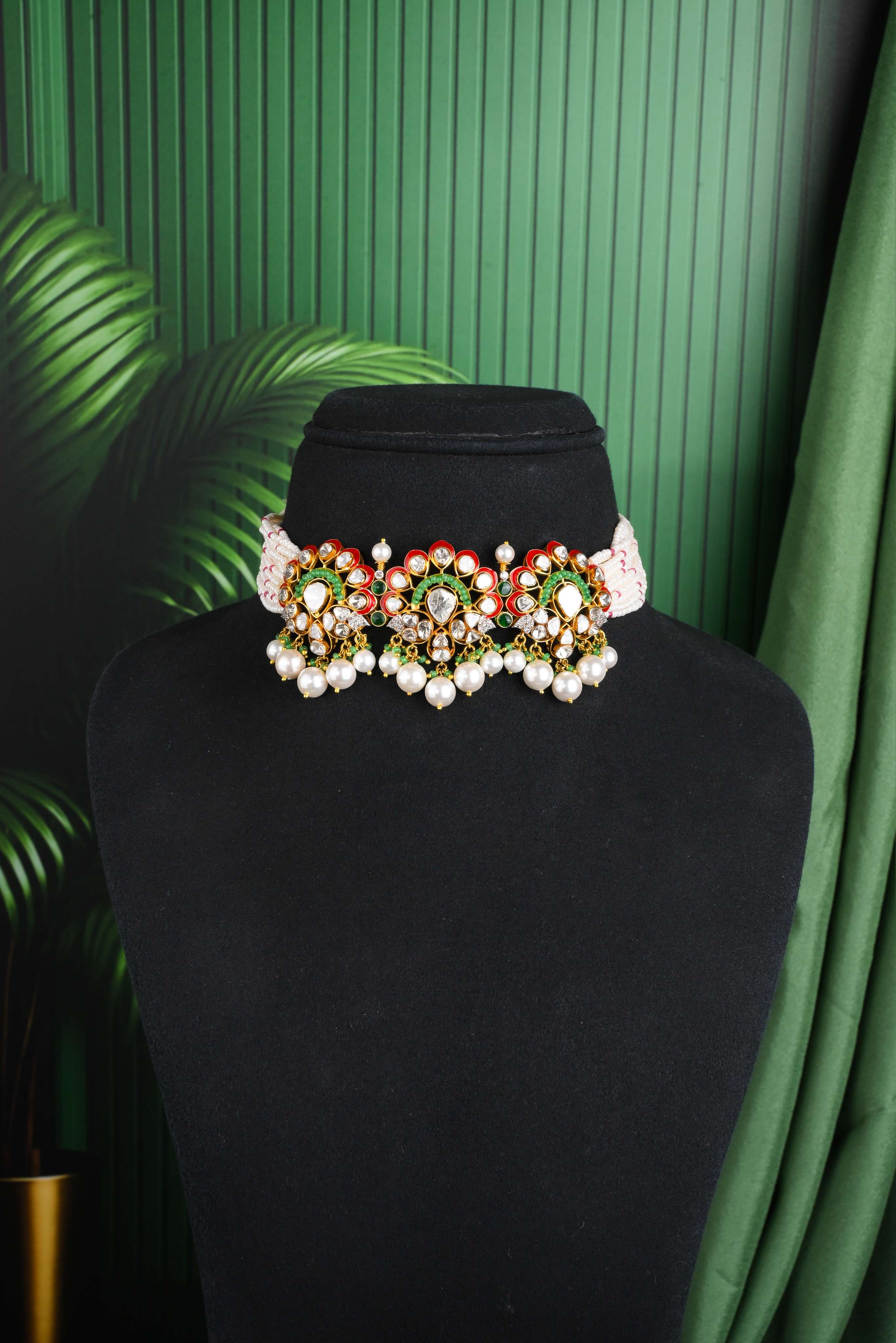 Brinda Gold and Diamonds - Polki Pearl Necklace